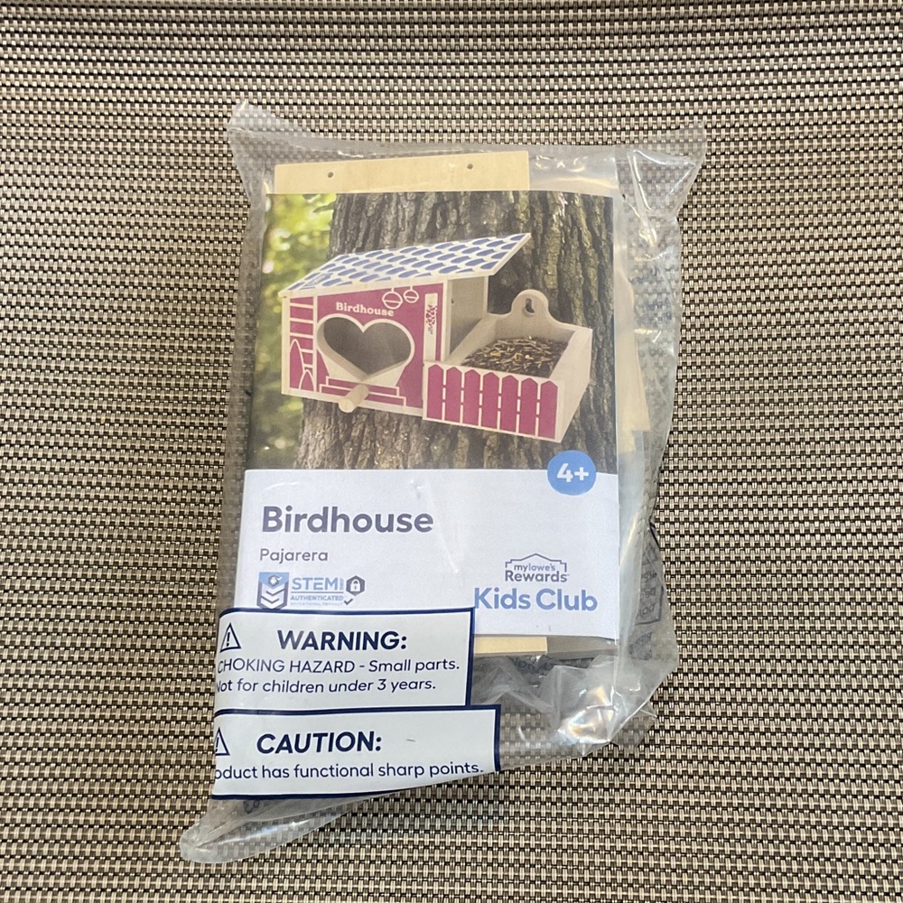 Kids Club Birdhouse Kit - Natural Wood with Pink Accent